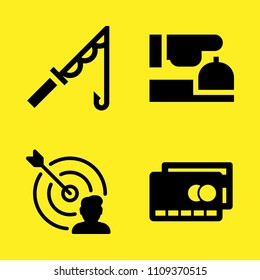 reception, target, credit card and fishing rod vector icon set. Sample icons set for web and graphic design