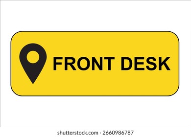reception text with location pin icon on yellow rounded rectangle background. useful for maps, info points, or visitor guidance.