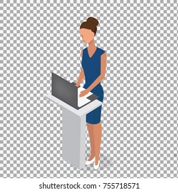 Reception vector service hotel desk business on transparent background. Modern reception in flat style. Isometric Vector illustration