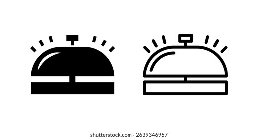 A receptionist bell icon, representing hotel front desk, customer service, and arrival or check in assistance.