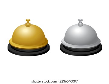 Receptionist bell silver and gold set realistic illustration vector