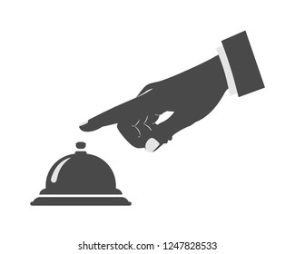 Receptionist Concept. Hotel Service Bell, Reception Bell, Hospital Bell Icon. Concierge, Giving Service. Hand Touching Hotel Bell Service. Vector Illustration. 