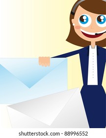 receptionist with envelope, close up. vector illustration