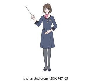 Receptionist explaining with a pointer