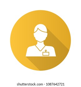 Receptionist flat design long shadow glyph icon. Secretary, manager. Admin. Vector silhouette illustration