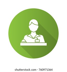 Receptionist flat design long shadow glyph icon. Secretary, manager. Vector silhouette illustration