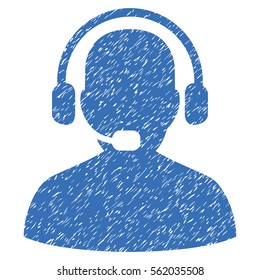 Receptionist grainy textured icon for overlay watermark stamps. Flat symbol with unclean texture. Dotted vector blue ink rubber seal stamp with grunge design on a white background.