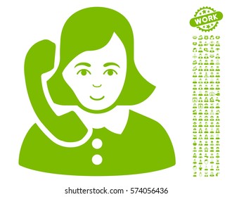 Receptionist icon with bonus men images. Vector illustration style is flat iconic eco green symbols on white background.