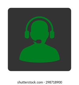 Receptionist icon from Commerce Buttons OverColor Set. Vector style is green and gray colors, flat square rounded button, white background.