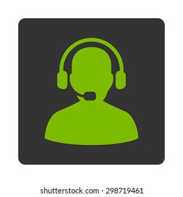 Receptionist icon from Commerce Buttons OverColor Set. Vector style is eco green and gray colors, flat square rounded button, white background.