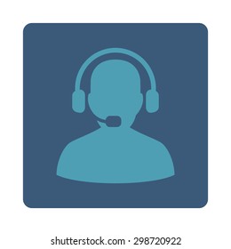 Receptionist icon from Commerce Buttons OverColor Set. Vector style is cyan and blue colors, flat square rounded button, white background.