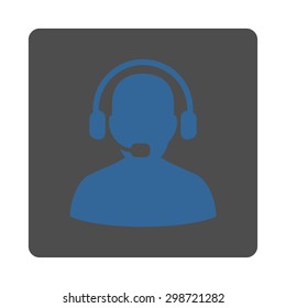 Receptionist icon from Commerce Buttons OverColor Set. Vector style is cobalt and gray colors, flat square rounded button, white background.