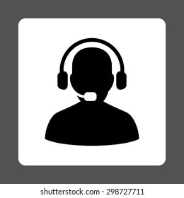 Receptionist icon from Commerce Buttons OverColor Set. Vector style is black and white colors, flat square rounded button, gray background.