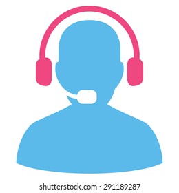 Receptionist icon from Commerce Set. Vector style: bicolor flat symbol, pink and blue colors, rounded angles, white background.