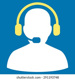 Receptionist icon from Commerce Set. Vector style: bicolor flat symbol, yellow and white colors, rounded angles, blue background.