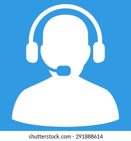 Receptionist icon from Commerce Set. Vector style: flat symbol, white color, rounded angles, blue background.