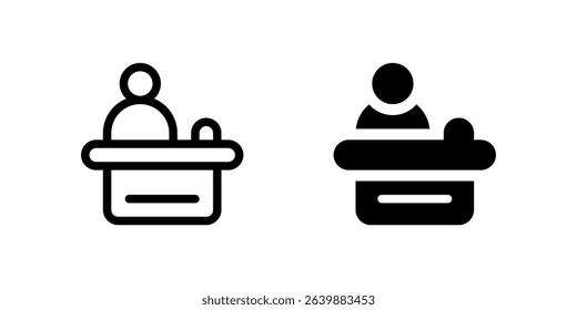 Receptionist Icon Set. A black icon of a receptionist, symbolizing front desk services in hotels.