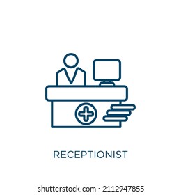 receptionist icon. Thin linear receptionist outline icon isolated on white background. Line vector receptionist sign, symbol for web and mobile