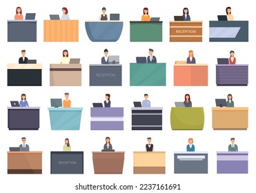 Receptionist icons set cartoon vector. Female work. Office business