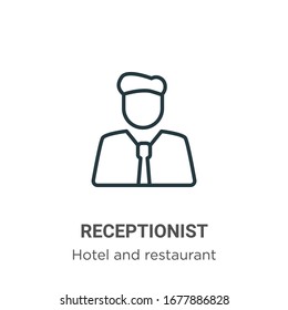 Icono del vector de contorno de la recepción. Icono recepcionista negro en línea delgada, vector plano ilustración de elemento simple del concepto editable hotel y restaurante trazo aislado en fondo blanco