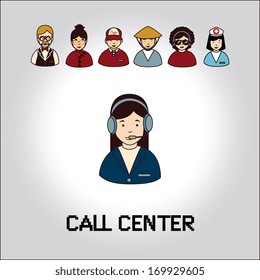 receptionist with phone over gray background  vector illustration 