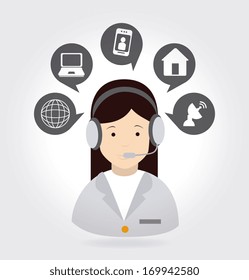 receptionist with phone over gray background  vector illustration