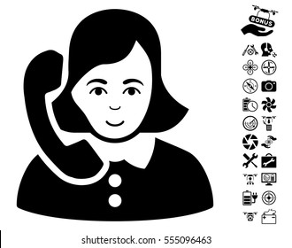 Receptionist pictograph with bonus aircopter service clip art. Vector illustration style is flat iconic black symbols on white background.