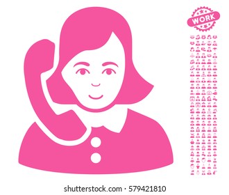 Receptionist pictograph with bonus avatar symbols. Vector illustration style is flat iconic pink symbols on white background.