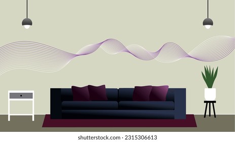 Receptionist room illustration vector design for office. Living room illustration vector design with sofa and lamp. Template for product promotion design.
