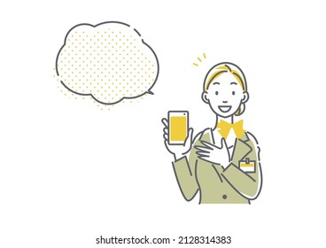 receptionist showing phone, simple illustration