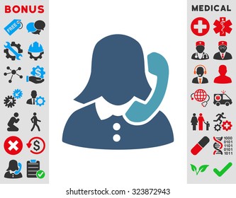 Receptionist vector icon. Style is bicolor flat symbol, cyan and blue colors, rounded angles, white background.