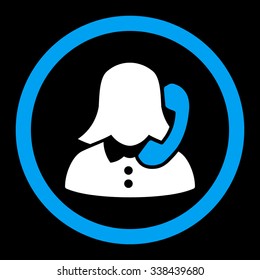 Receptionist vector icon. Style is bicolor flat rounded symbol, blue and white colors, rounded angles, black background.
