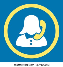 Receptionist vector icon. Style is bicolor flat rounded symbol, yellow and white colors, rounded angles, blue background.