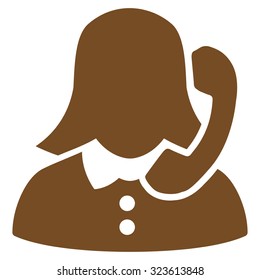 Receptionist vector icon. Style is flat symbol, brown color, rounded angles, white background.