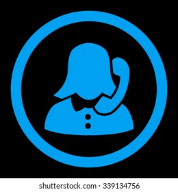 Receptionist vector icon. Style is flat rounded symbol, blue color, rounded angles, black background.