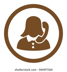 Receptionist vector icon. Style is flat rounded symbol, brown color, rounded angles, white background.