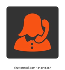 Receptionist vector icon. Style is flat rounded square button, orange and gray colors, white background.