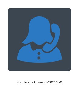 Receptionist vector icon. Style is flat rounded square button, smooth blue colors, white background.