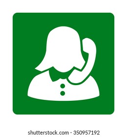 Receptionist vector icon. Style is flat rounded square button, white and green colors, white background.