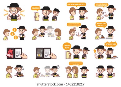Receptionist and waitress For general restaurants.Service situation.