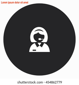 Receptionist web icon. Gray circle button with white illustration.