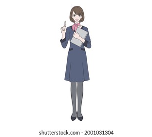 Receptionist who raises the index finger