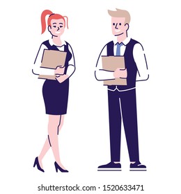 Receptionists flat vector character. Personal assistants, client managers, office workers with clipboards cartoon illustration. Woman and man administrators. Hostess, secretary isolated on white