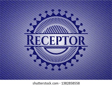 Receptor emblem with jean background. Vector Illustration. Detailed.