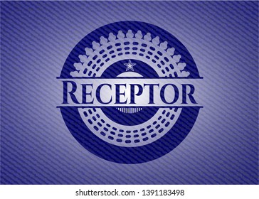 Receptor emblem with jean background. Vector Illustration. Detailed.