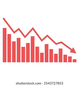 gráfico de barra de recessão com gráfico de seta que vai para baixo declínio de negócios investimento e perda de negociação econômico