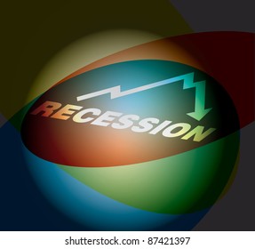 Recession, business concept with graph and text, on abstract background