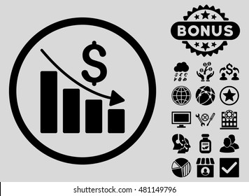 Recession Chart icon with bonus. Vector illustration style is flat iconic symbols, black color, light gray background.