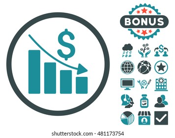 Recession Chart icon with bonus. Vector illustration style is flat iconic bicolor symbols, soft blue colors, white background.