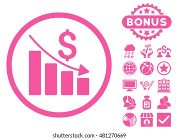 Recession Chart icon with bonus. Vector illustration style is flat iconic symbols, pink color, white background.